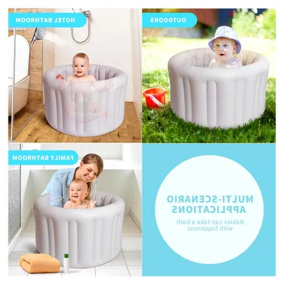 Produktbild von Aufblasbare Babybadewanne XL - Tragbare Kleinkindwanne für die Dusche, reisefreundlich, leicht zu entleeren und zu falten, rutschfestes, dickes Kissen für Sicherheit, geeignet für 12-24 Monate