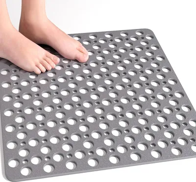 Produktbild von Duschmatte rutschfest 53x53 cm, Antirutschmatte Dusche quadratisch, Badematte rutschfest schimmelresistent und maschinenwaschbar, Duscheinlage rutschfest BPA-frei, Grau