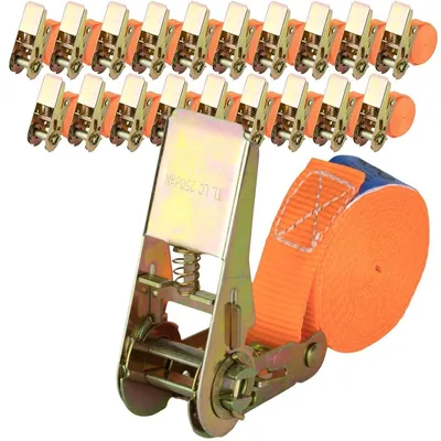 Produktbild von Safetytex 20x Spanngurt einteilig 4m lang 25mm breit 500kg Zurrgurt orange
