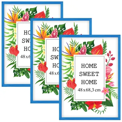 Produktbild von MG Design Set aus 3 Blau Bilderrahmen 45 x 60 cm - Aus echtem Holz mit Acrylglas, zum Aufhängen & Aufstellen, für Fotos, Poster & Puzzle