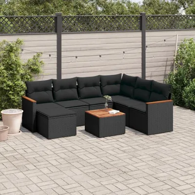 Produktbild von 8-tlg. Garten-Sofagarnitur mit Kissen Schwarz Poly Rattan 3258611
