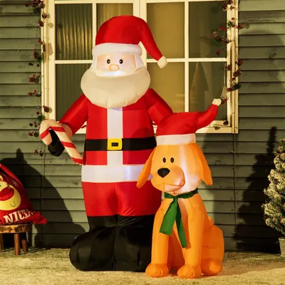 Produktbild von Aufblasbare Weihnachtsdeko Weihnachtsmann mit Hund Weihnachtsbeleuchtung inkl. Gebläse 117 x 80 x 157 cm