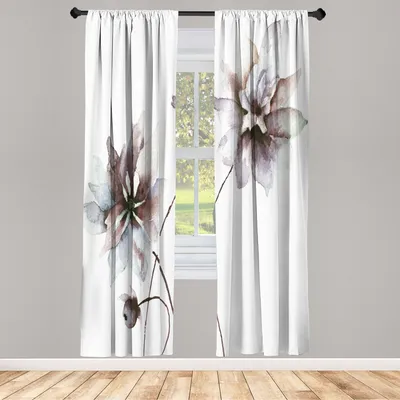 Produktbild von ABAKUHAUS Aquarell Blumen Vorhänge 2 Panel Set für Wohnzimmer Schlafzimmer Dekor, Flora Zeichnung Weiche Frühlings Farben Retro Stil Blumengrafik, 150 cm x 225 cm, Kakao Staub