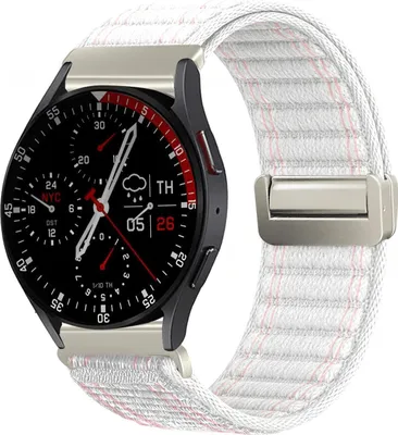 Produktbild von Smartwatch Armband für Samsung Galaxy Watch7 44mm Nylon Textil Band Ersatzband Wechselband Magnetverschluss flexibel atmungsaktiv Weiß