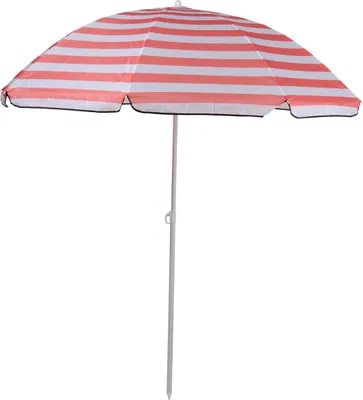 Obrázek produktu pro Slunečník Camp Active - ochrana proti slunci ⌀170 x 200 cm - na terasu, balkon a pláž - plážový slunečník se špejlí - růžový/bílý pruhovaný
