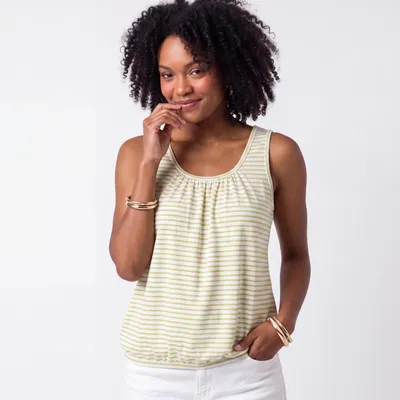 Produktbild von Trägertop Damen Querstreifen Freizeitshirt Rundhals 38 40 42  Baumwolltop