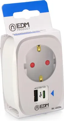 Obrázek produktu pro Adaptér 1 zásuvka 2p+t Schuko s 2 porty USB A + C, bílý