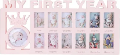 Produktbild von Baby-Fotorahmen für Baby-Fotobilderrahmen, für 1-12 Monate, mit englischer Aufschrift "Hand und Fußabdruck" Light Pink