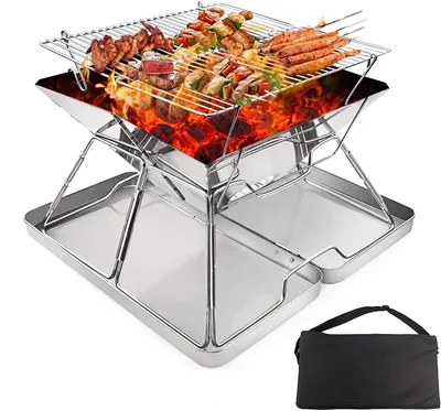 Imagen del producto de TRANKIELO® - Estufa de leña para camping. Barbacoa portátil de acero inoxidable para fuego, plegable, ligera, incluye bolsa de transporte