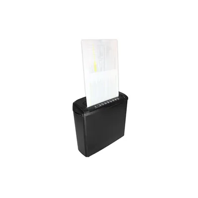 A black paper shredder with paper being fed into it.