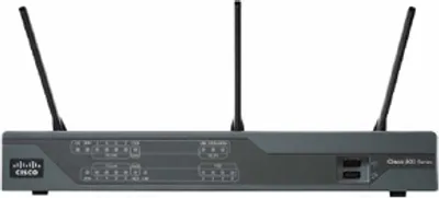 Produktbild von Cisco 891W, Dual-band (2.4 GHz / 5 GHz), 3DES, 128-bit AES, 192-bit AES, 256-bit AES, DES, EAP, EAP-FAST, EAP-SIM, EAP-TTLS, LEAP, PEAP, WEP,, IEEE 802.11n, Fast Ethernet, Schwarz, IEEE 802.11a, IEEE 802.11b, IEEE 802.11g, IEEE 802.11n