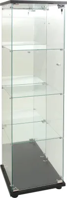 Obrázek produktu pro Skleněná vitrína – vitrínová skříň – LED osvětlení – 1 dvířka – volně stojící – moderní minimalistický styl – černá