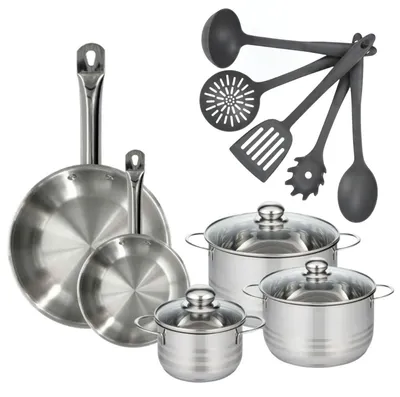 Image de Batterie de cuisine avec 2 poêles 20/28 cm et 2 faitouts 20/24 cm avec 1 ustensiles de cuisine Fackelmann Etherna