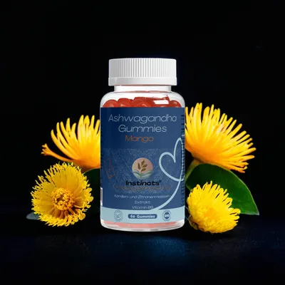 Produktbild von Instincts, Ashwagandha Gummies + Vitamin B6 - Vegan - Zuckerfrei - Mango - 60 Stk.