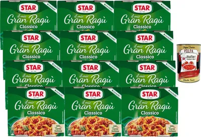 Produktbild von Star Il Mio Gran Ragu Classico 12er Pack (je 2 x 180 g) – fertige italienische Fleischsauce für Pasta, Lasagne & Aufläufe + Italian Gourmet polpa