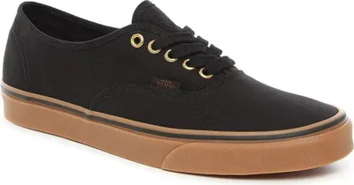 A single black Vans Authentic sneaker with a gum sole, shown from a side-diagonal angle.