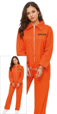 Immagine prodotto di Ladro Carnevale Costume Tuta Arancione Strisce Carcere Tuta Completa Halloween Divertimento Gioco di Ruolo, Taglia: 42 - 44 (L) Colore: Arancione