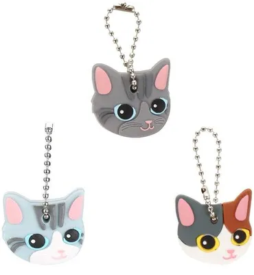Image de Porte-clés en silicone en forme de chat, 3 pièces, multicolore
