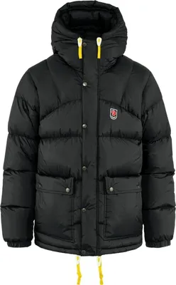 A black puffer jacket with yellow accents.