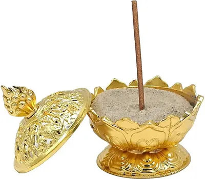 Immagine prodotto di Bruciatore di incenso a forma di loto color oro -- set da 2 pezzi - 7,8 x 6,9 x 6,9 cm