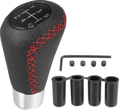 Produktbild von Auto Schaltknauf 5 Gang aus Kunstleder mit Roten Stichen Schwarz