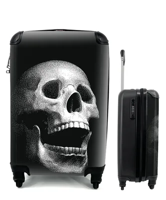 Produktbild von MuchoWow® Koffer Handgepäck Trolley Rollkoffer Kleine Reisekoffer mit 4 Rollen - Eine schwarz-weiße Illustration eines natürlichen Schädels - Cabin Size < 55x40x23 cm & 55x40x20 cm - Fotokoffer - Kabinenkoffer - Boardgepäck - Reise-Box - Reisekoffer - Reisegepäck - Koffer mit Bild - Trolley für Kinder