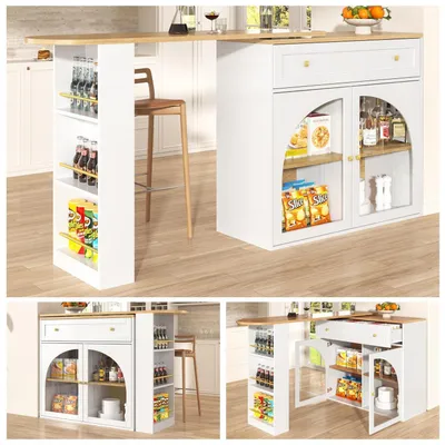 Obrázok produktu pre Výsuvný barový stôl s úložným priestorom, rozmer 138-204 x 39 x 104 cm, farba: biela
