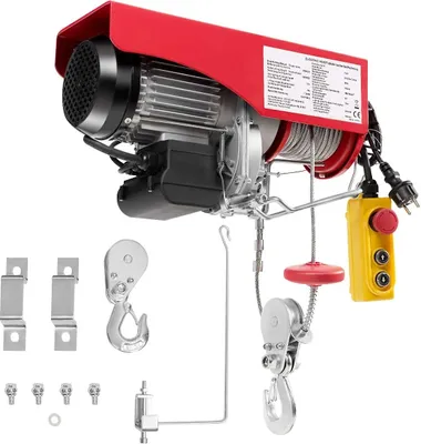Produktbild von GOPLUS 1300 W Elektrischer Seilhebezug, Seilzug inkl. 12 m Drahtseil, mit Einzel - Lasthaken 500 kg auf 12 m/mit Doppel- Lasthaken 999 kg auf 6 m, mit Not-Ausschalter & Automatischem Stoppsystem