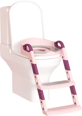 Produktbild von Jayseuw Höhenverstellbarer Toilettentrainer Toilettensitz mit Treppe Kinder-Töpfchen WC Sitz mit Spritzschutz und Griffen, klappbar Rosa
