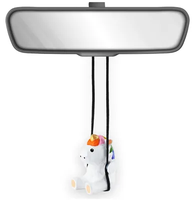 Immagine prodotto di Decorazione per auto a forma di unicorno, in legno, intagliata a mano e dipinta a mano, altezza 6,3 cm