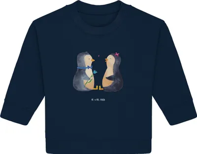 Produktbild von Mr. & Mrs. Panda Organic Baby Pullover Pinguin Pärchen 6. - 12. Monat - French Navy - Geschenk, Liebe, Bullover, Hochzeit, Verknallt, Verliebt