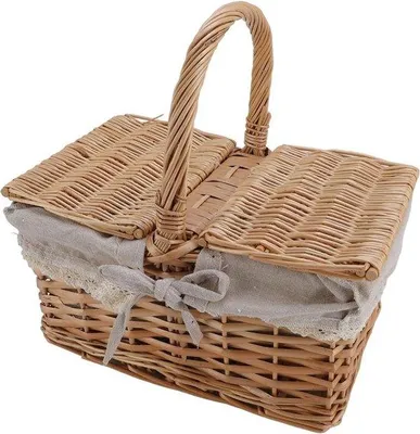 Immagine prodotto di Cestino da picnic intrecciato, in vimini intrecciato, leggero, resistente agli strappi, con coperchio, manico e fondo rimovibile; ideale per il giardino, il raccolto, i dolci, i matrimoni e la raccolta delle uova