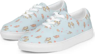 Produktbild von Mr. & Mrs. Panda Sneaker Damen Otter Hände halten Größe 41 - Blau - Geschenk, Turnschuhe, glücklich, Verliebt, Sportschuhe, Stoffschuhe, Liebe, Stoffschuh, Paar, Seeotter