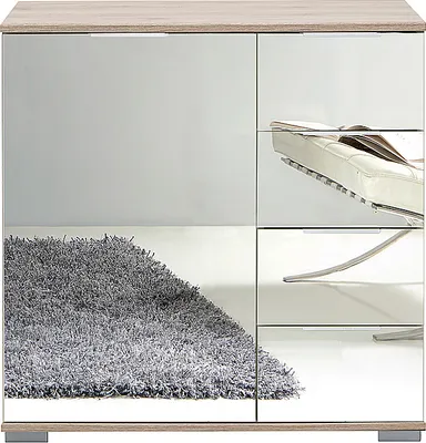 Produktbild von Schlafzimmer Kommode in Eiche sägerau Nb. mit Spiegelfront ELSTRA-43, B/H/T ca. 81/83/41 cm