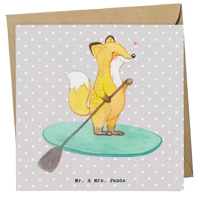 Produktbild von Mr. & Mrs. Panda Grußkarte Fuchs Stand Up Paddling - Grau Pastell - Geschenk, faltkarte, anlasskarte, Subben, doppelkarte, Klappkarte, Sportler, Paddle Boarding, SUB