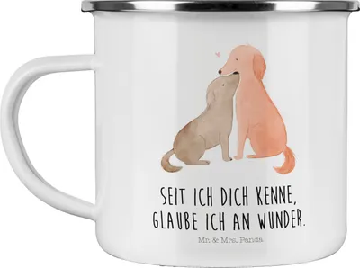 Produktbild von Mr. & Mrs. Panda Emaille Tasse Hunde Liebe - Weiß - Geschenk, wanderbecher, Hundemama, Haferl, Teetasse, Herz, Hund, Wunder, Sprüche, Kaffeepott, Kuscheln, Pott