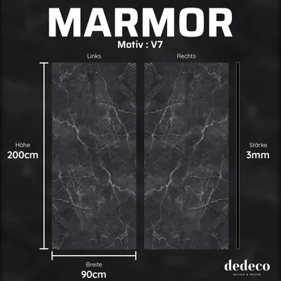 Produktbild von dedeco Eck-Duschrückwände Aluminium wasserfest Motiv: Marmor V7, 2 x 80x210x0,3cm, Fliesenersatz fugenlos Wandverkleidung Wandpaneele,  Germany