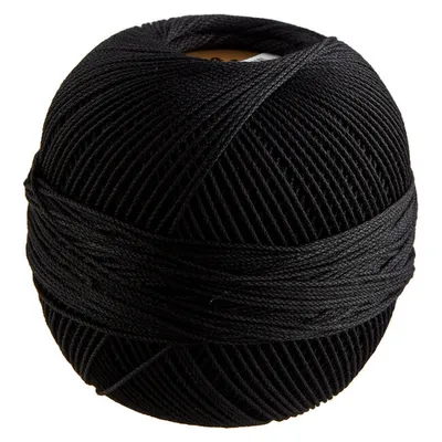 A ball of black thread on a white background.