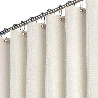 Zdjęcie produktu dla Ibenzoa® Extra długi, wodoodporny zasłona do prysznica, kremowy – wzór w kratkę, 240x180 cm, z obciążonym dołem