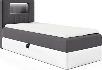 Produktbild von MEBLINI Kinderbett mit Bettkasten - Gepolstert Einzelbett mit Matratze - Polsterbett mit Stauraum - Bett mit Kopfteil - Stauraumbett - GARETH 1 - 100x200 Links - H3/Dunkelgrau Samt