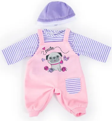 Produktbild von Bayer Design 84683AA Puppenkleidung, Babypuppen Anziehsachen, Kleider für Puppen 46 cm, 2 Teile, rosa/lila, Hundemotiv