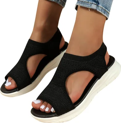 Produktbild von ASKSA Damen Sandalen Sommer Mesh Orthopaedische Schuhe Bequeme Slingback Muffin Weiche Sohle Sommerschuhe Sandalen Damen Sommer Bequem Elegante Plateau Sandalen, Schwarz, Groesse: 38