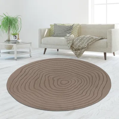 Image de Tapis rond marron structuré facile d'entretien & robuste pour les zones résidentielles Taille - 160 cm Rond