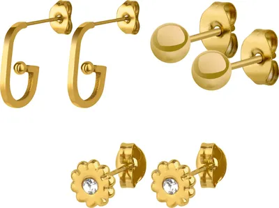Produktbild von Ohrstecker Set mit Blumen, Kugeln und Creolen