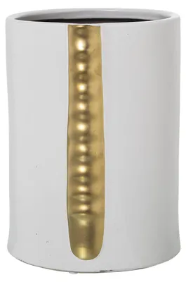 Keramik Tafelvase Weiß-Gold 19x17x25 cm