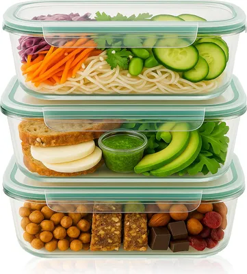 Zdjęcie produktu dla SuperButelki - 3x Szklane pojemniki 640 ml, LUNCHBOX hermetyczne  do przechowywania żywności, z pokrywkami, zestaw pojemników, komplet 3 sztuk