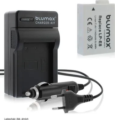 Produktbild von 1x Akku + Lader für Canon Lp-E8 EOS 550D 650D 700D Rebel T3i 1140 mAh (7,2V)