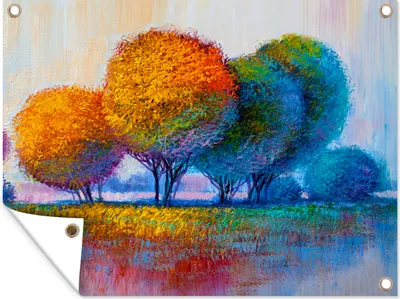 Produktbild von MuchoWow® 40x30 cm Outdoor-Poster Gartendeko Sichtschutz Garten Poster für den Garten  Malerei - Ölgemälde - Natur - Bäume