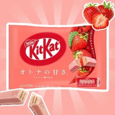 Produktbild von 1x Kit Kat Mini Strawberry – Knusprige Schokoladen-Waffeln mit fruchtigem Erdbeer-Geschmack (1x81.2g)+Heartforcards Versandschutz