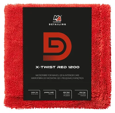 Zdjęcie produktu dla MA Professional X-TWIST RED, 1200 g/m², mikrofibra do wosków, preparatów typu "quick detailer" oraz do pielęgnacji wnętrz, wymiar 40 x 40 cm